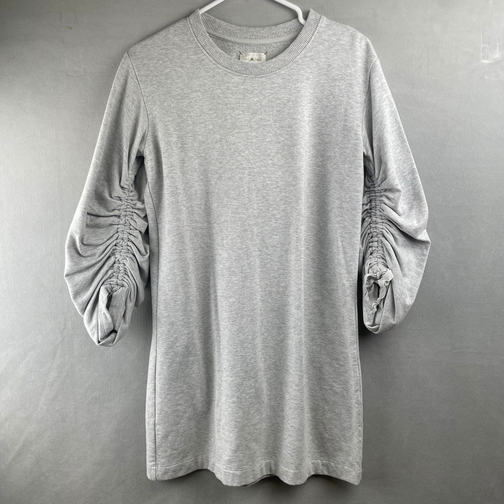 Lou & Grey Gray Sweatshirt Dress Ruched Sleeve Crewneck Casual Comfy Weekend XS